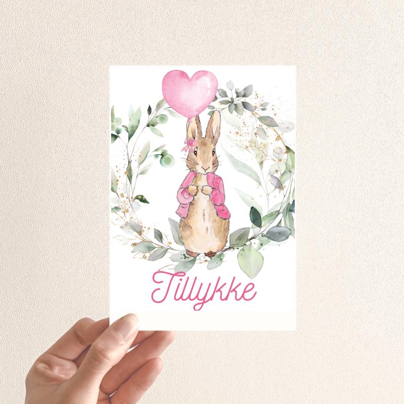 Lyserøde lykønsknings- og takkekort til festlige lejligheder