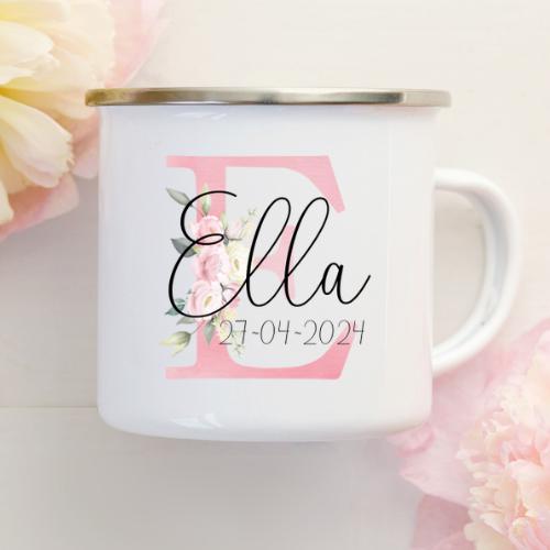 Personlig Kop med Navn og Blomsterdesign til Børn