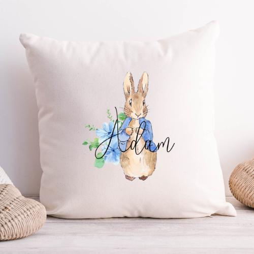 Personlig Peter Kanin Pude til Børneværelset - Blå