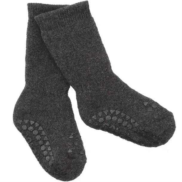 Skridsikre strømper i tykkere bomuld – Mørkegrå melange