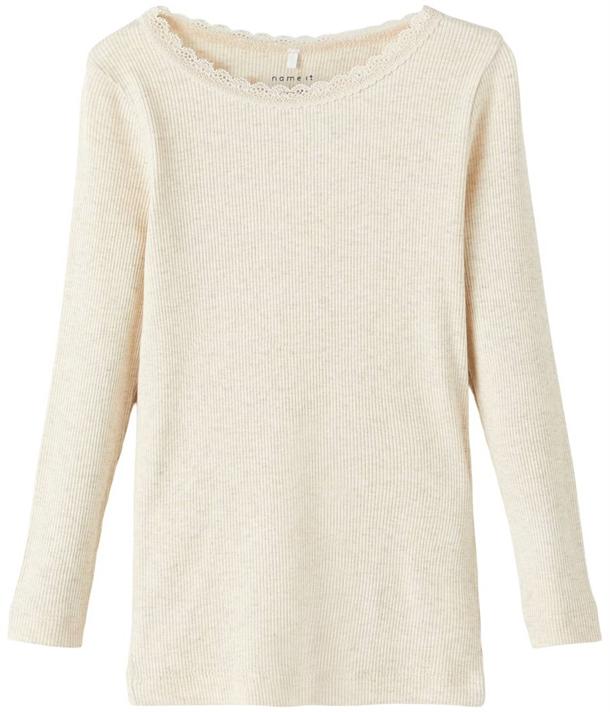 Sød blondebluse til børn fra Name It - Peyote Melange