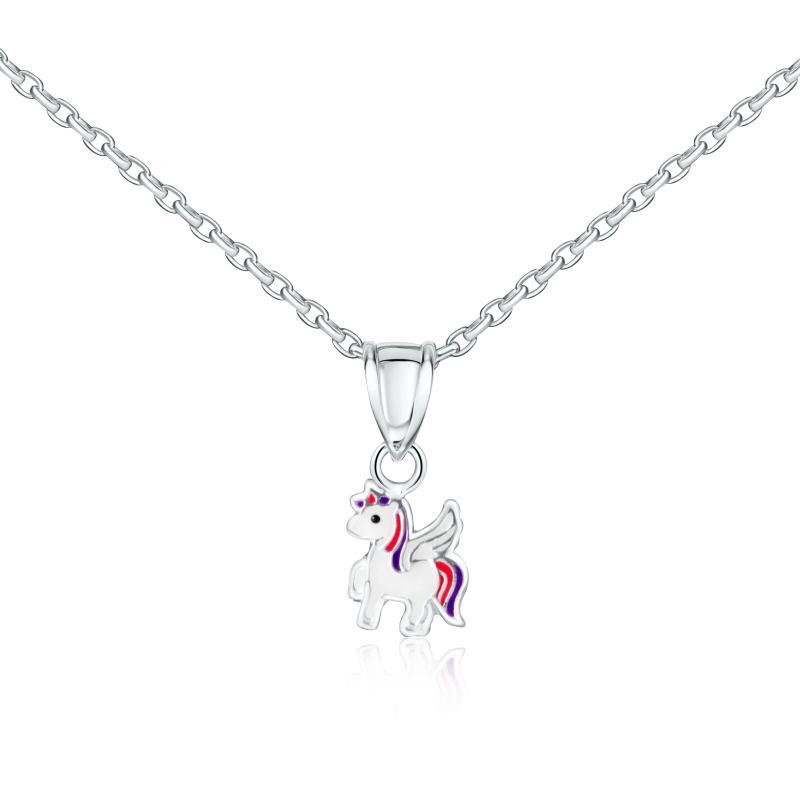 Multifarvet Enhjørning Halskæde i Sølv til Børn