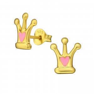 Prinsessekrone Ørestikker i Sølv med Guldbelægning