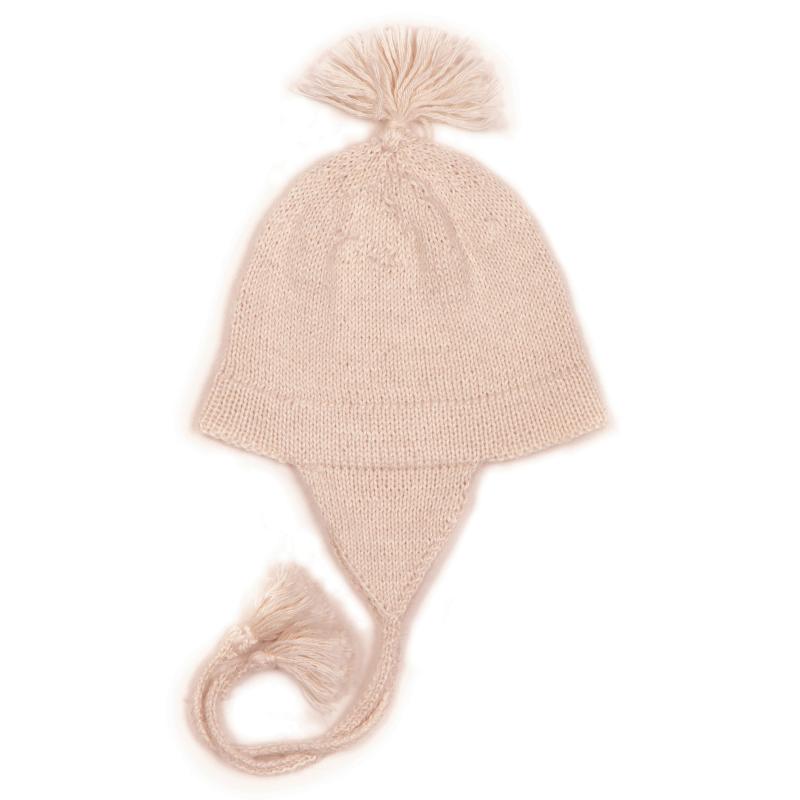 Sød Alpaca Uld Strikhue med Kvast til Baby - Powder