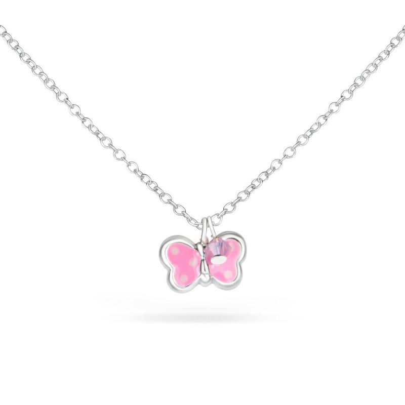 Lyserød Sommerfugl Halskæde med Swarovski Sten til Børn