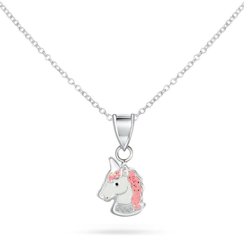 Sølvhalskæde med Enhjørning og Glitrende Sten til Børn
