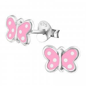 Sarte Rosa Sommerfugle Ørestikker i Sølv til Børn