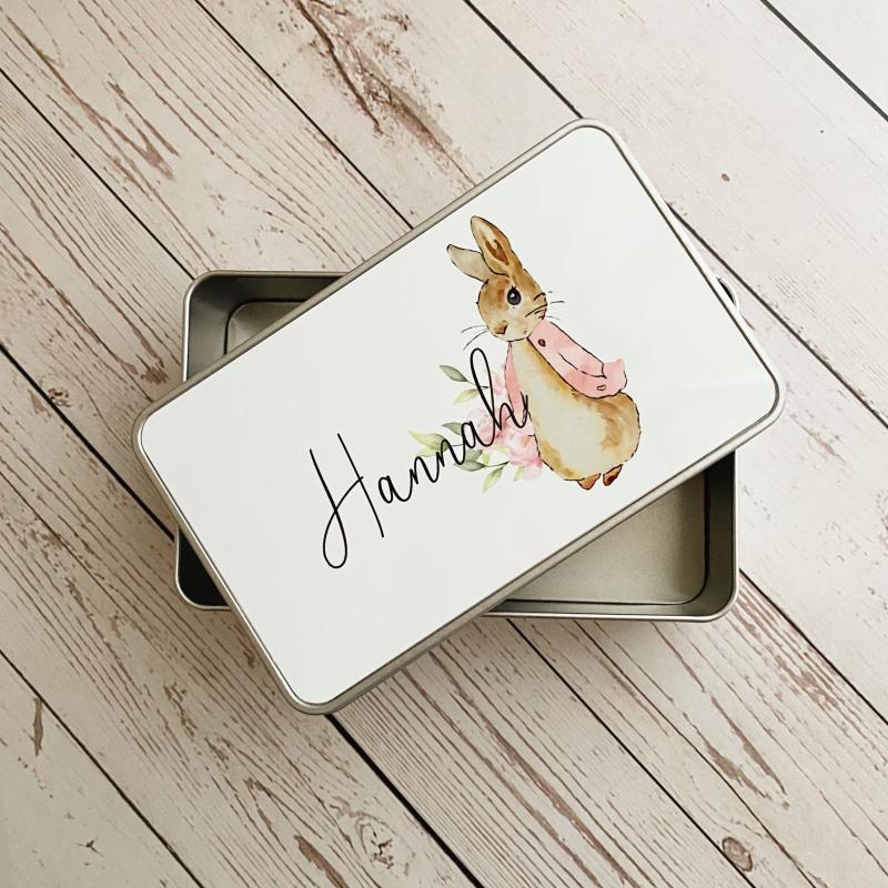 Personlig Madkasse med Navn - Peter Kanin i Lyserød