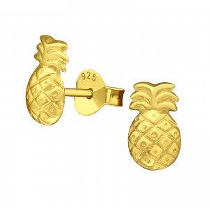 Ananas Ørestikker i Sterling Sølv med Guldbelægning