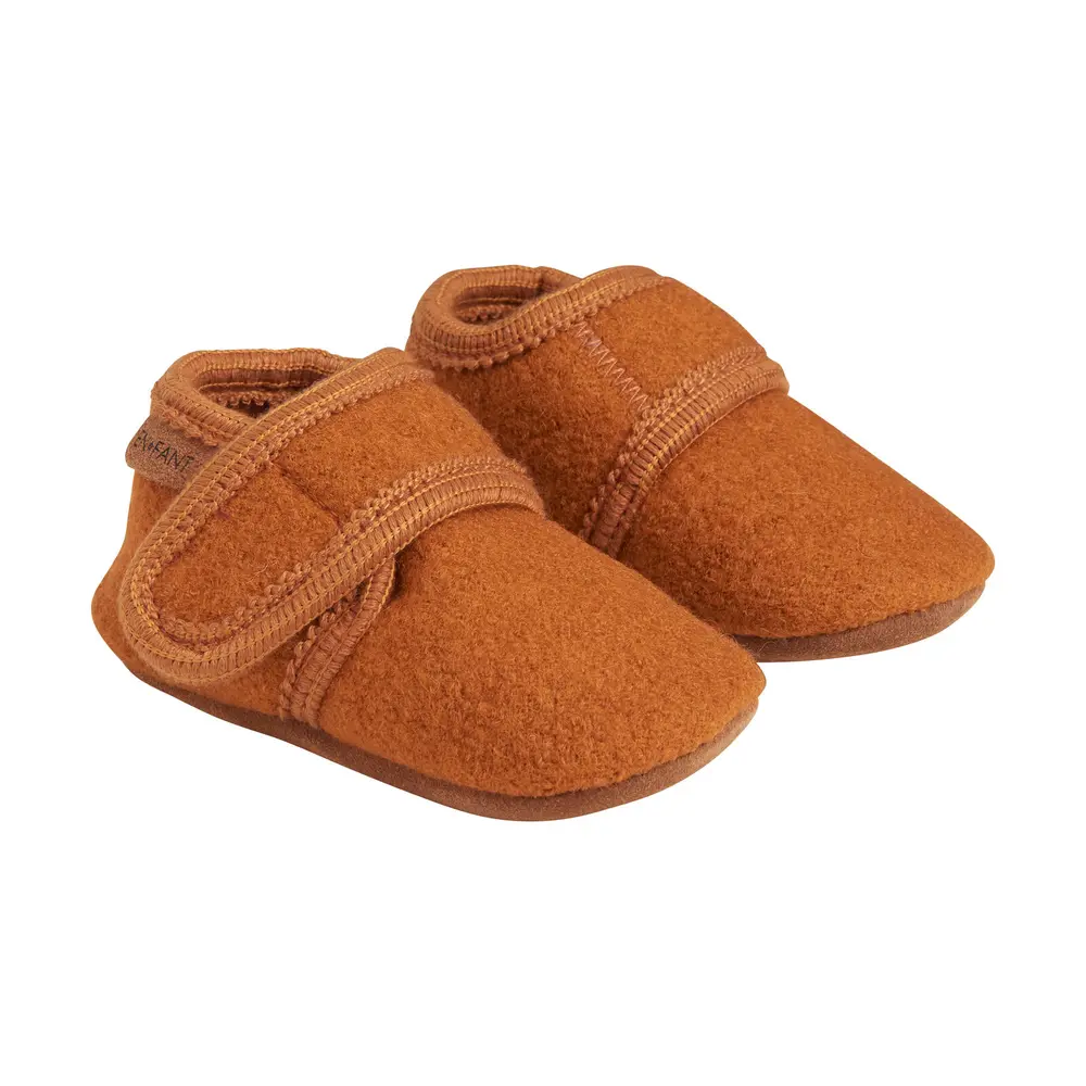Baby Wool Slippers   Leather Brown   23 24 fra En Fant