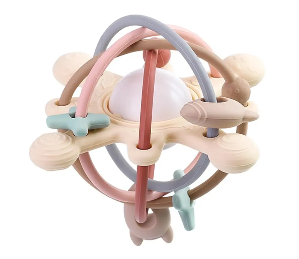 Multi Toy Silikonelegetøj med Raslekugle - Mørk Udsalg!