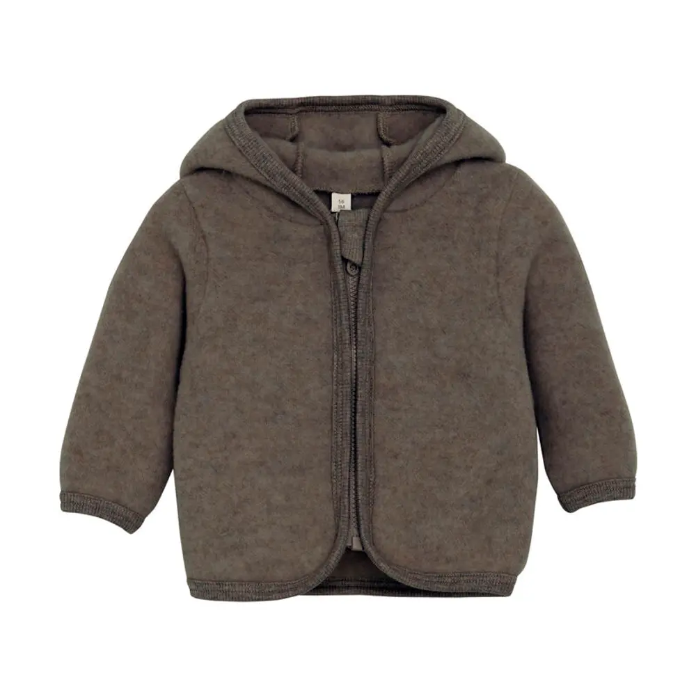 Cardigan M. ører Uld Fleece   Brown Melange   68 fra Huttelihut