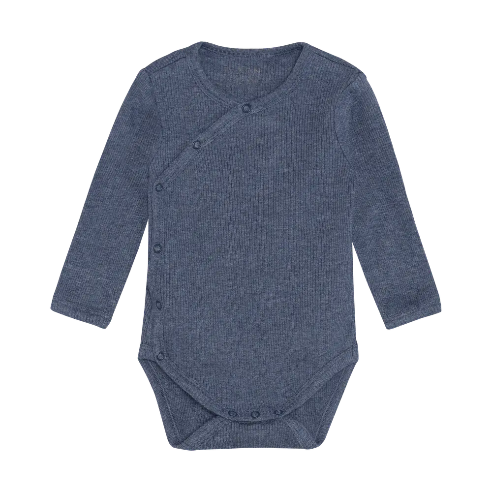 Langærmet Wrap Body Melange Rib   Vintage Indigo Melange   44 fra Fixoni