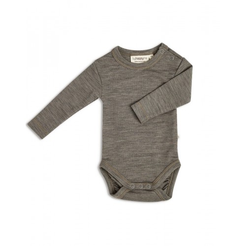 Body Med Lang ærme Og Rund Hals I 100% økologisk Merino Uld Til Baby Light Brown Melange 56 fra Byhappyme